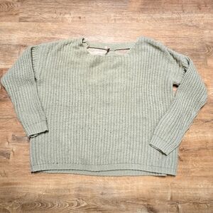 Ekklesia Tan Scoop Neck  Knit Sweater Size S/M Unique Back